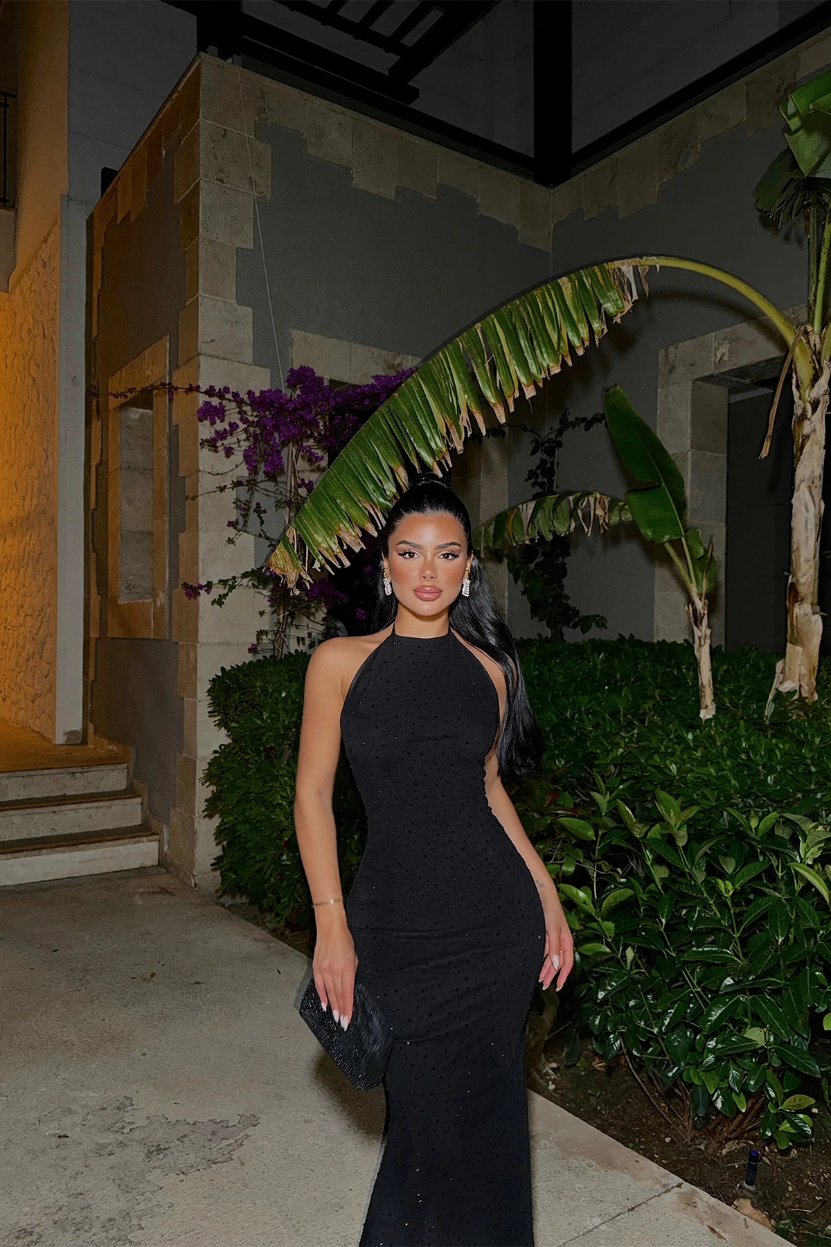 Picture of Black Stone Detailed Long Dress