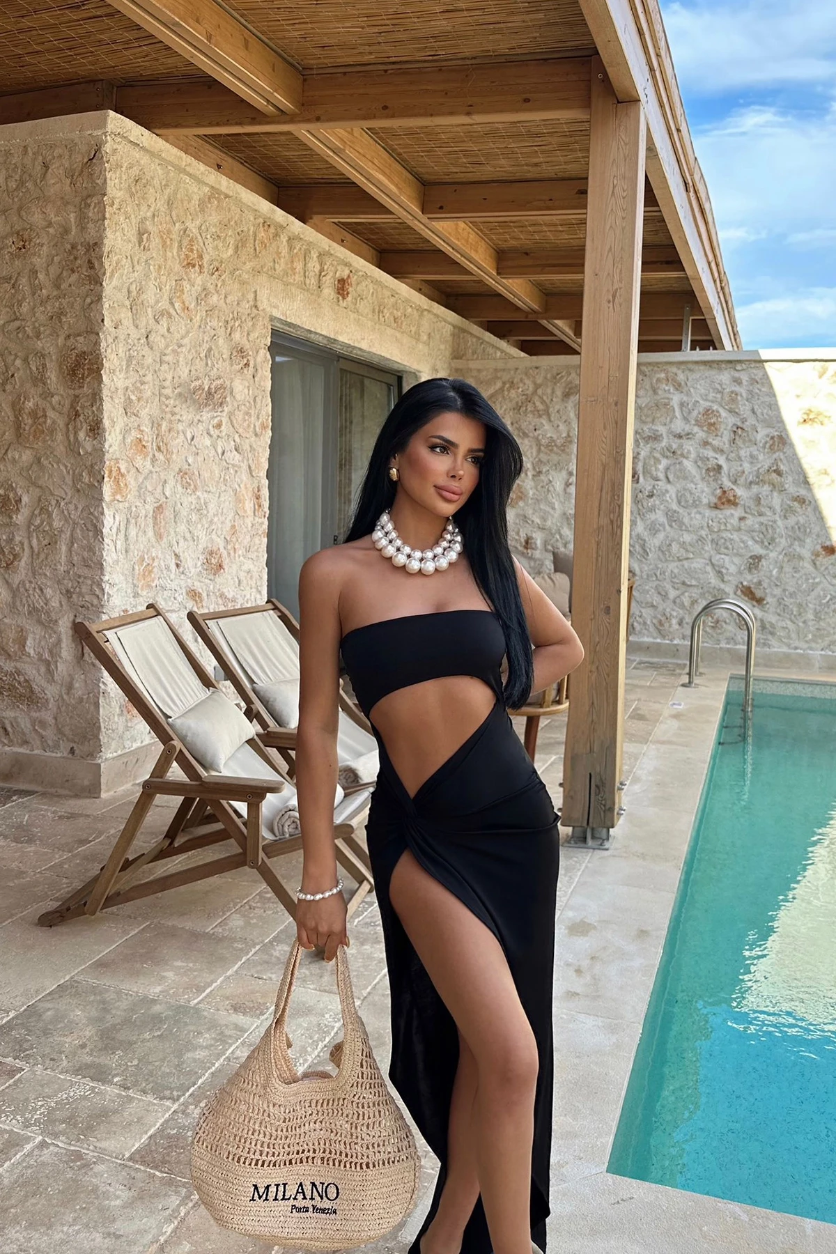 Picture of Black Liana Asymmetrical Low-cut Dress