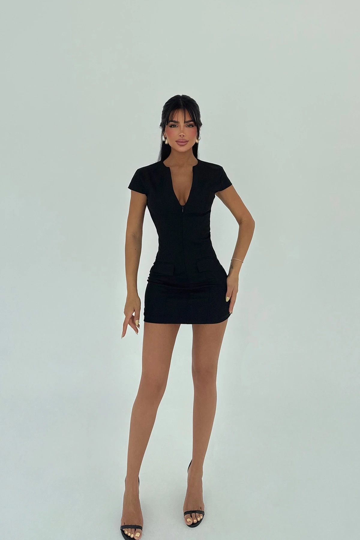 Picture of Black Pocket Detail Mini Dress