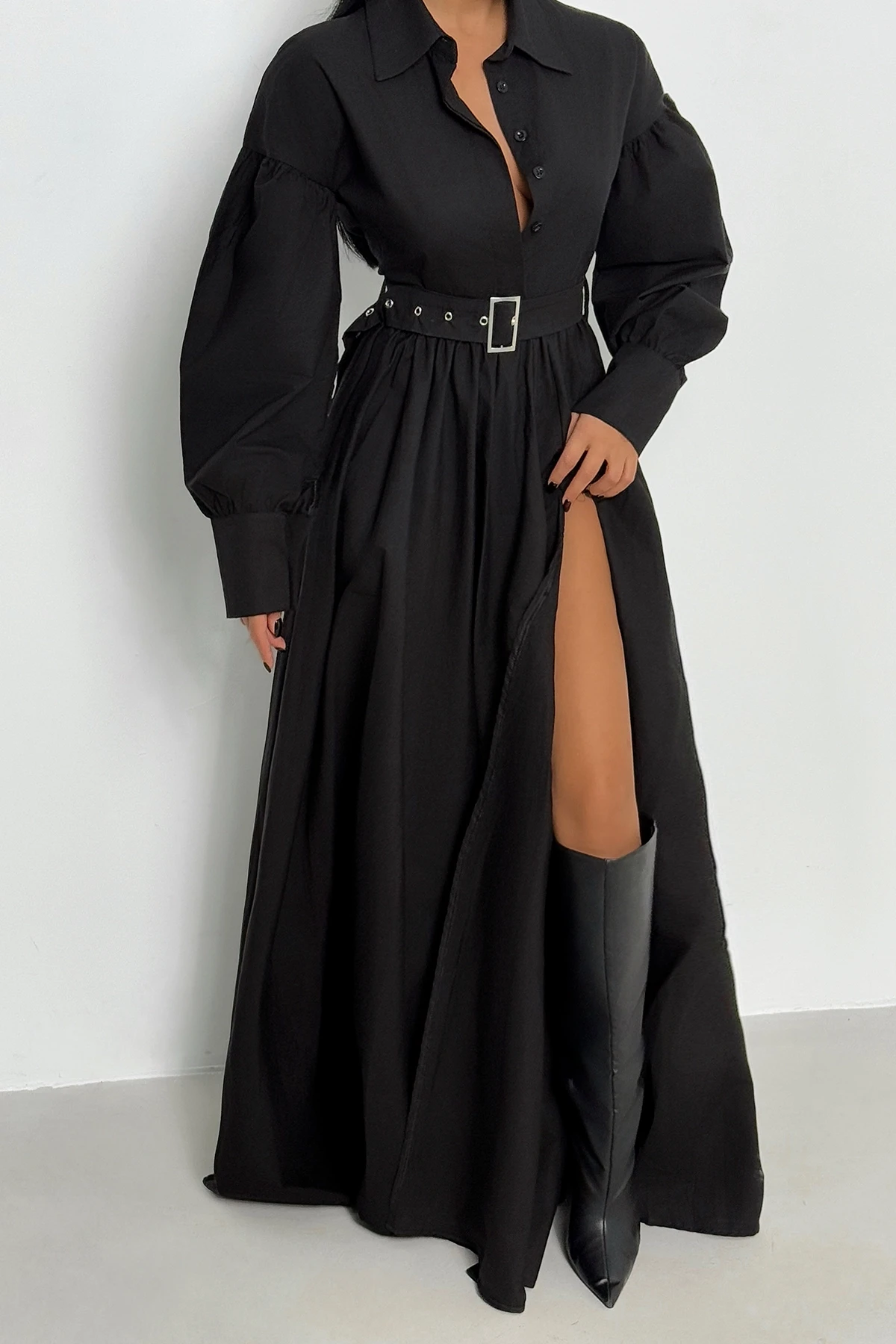 Picture of Black Belt Detail Long Dress