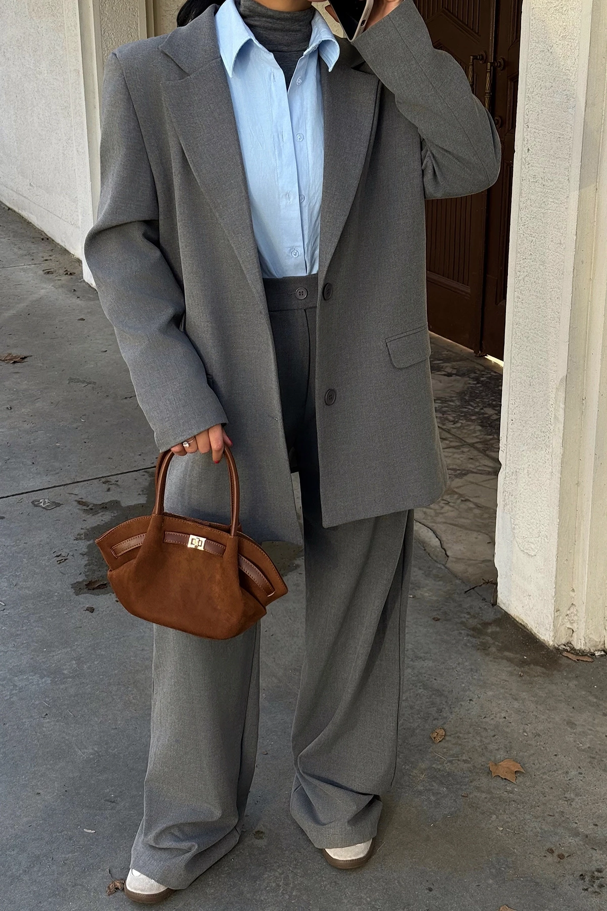 Picture of Grey Button Detail Trouser Suit