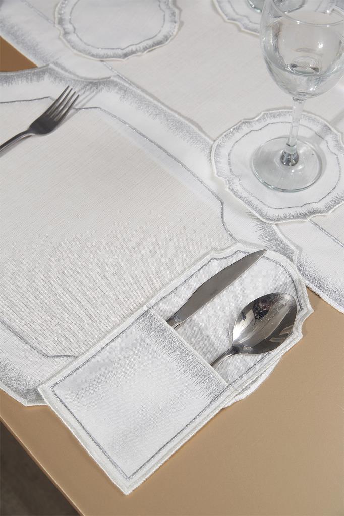 Picture of Aslı Keten Nakışlı Amerikan Servis Takımı 19 Parça Silver