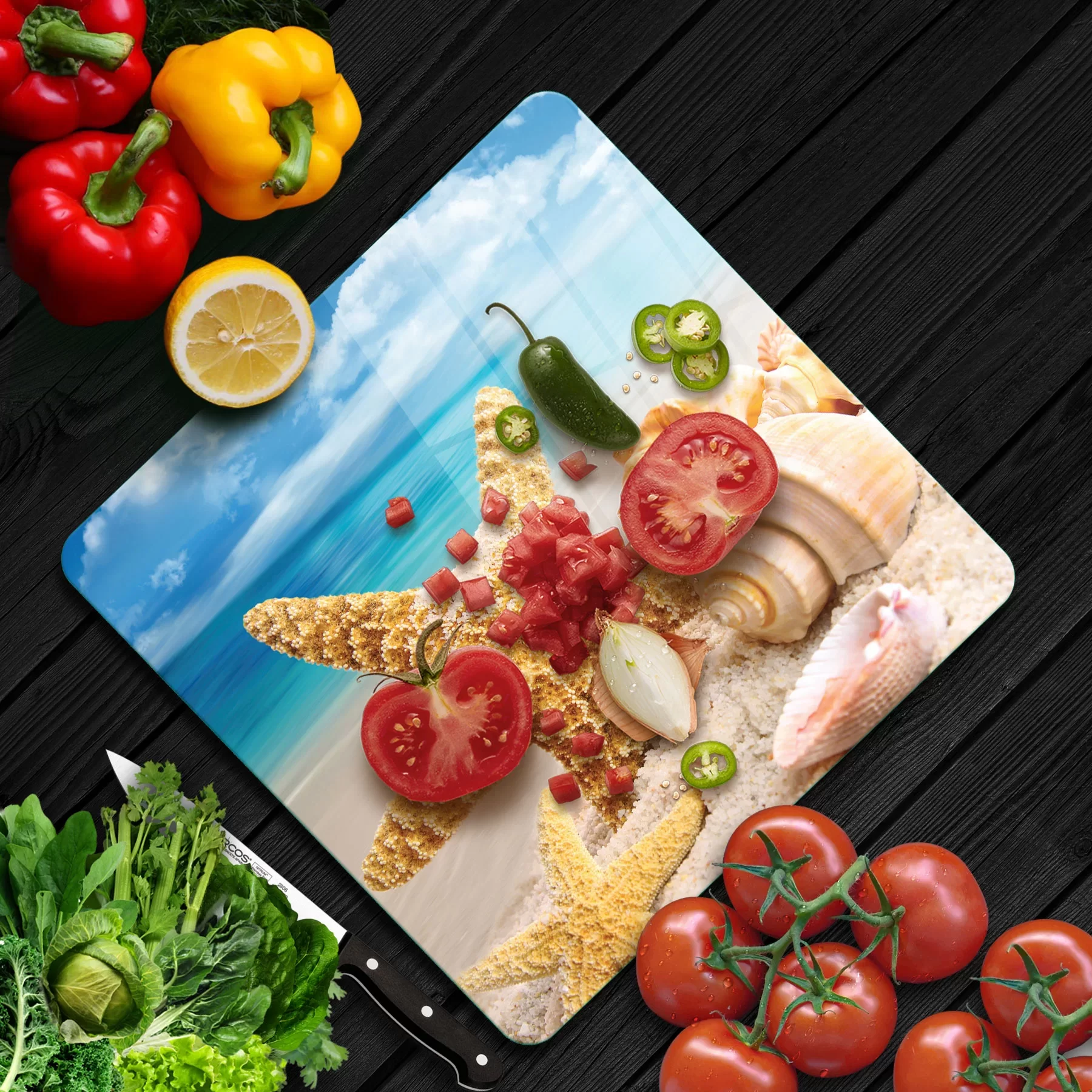 Picture of Decovetro Cam Kesme Tahtası ve Sunumluk Deniz Yıldızı Desenli 30x30 Cm