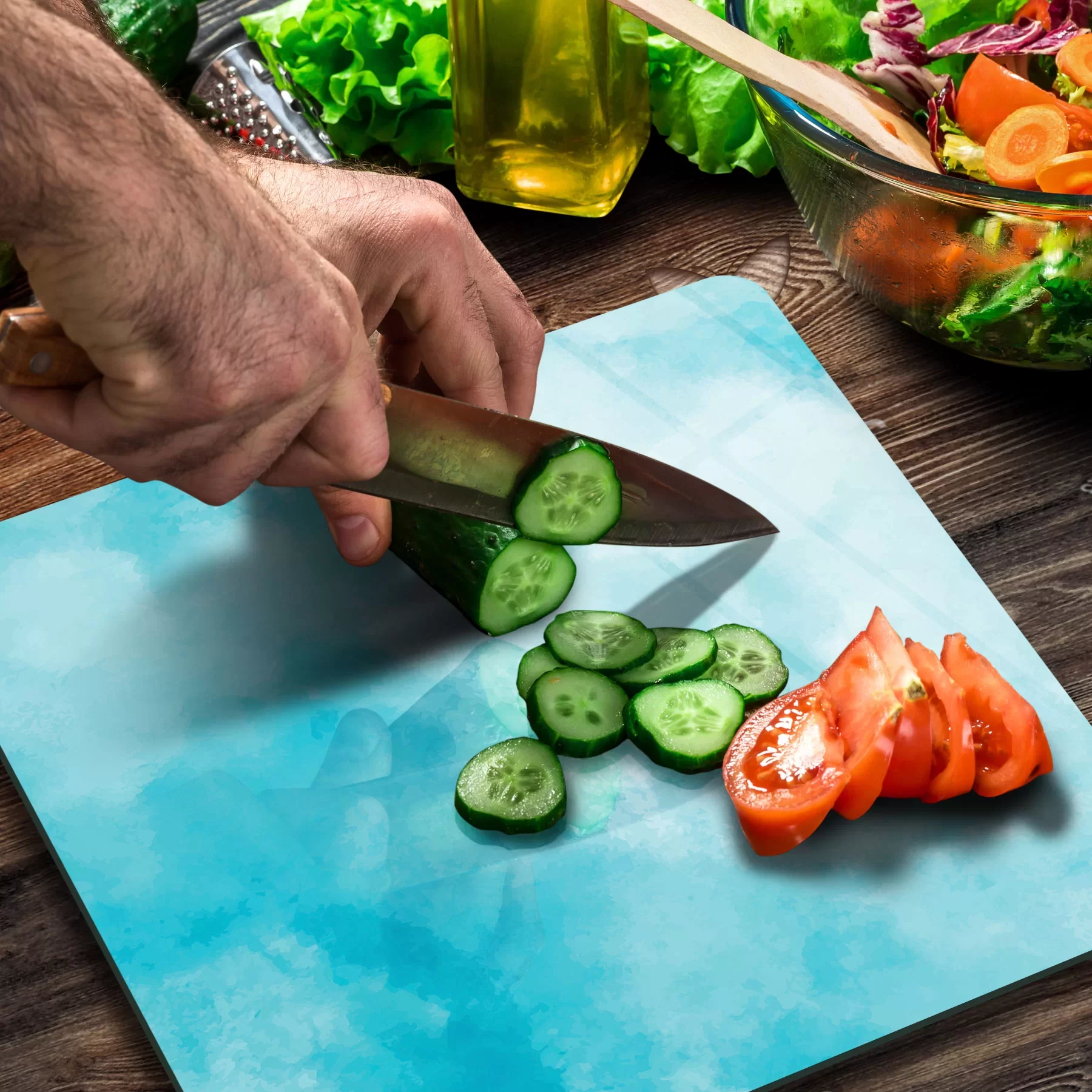 Picture of Decovetro Cam Kesme Tahtası ve Sunumluk Kare Mavi Bulut Desenli 30x30 Cm