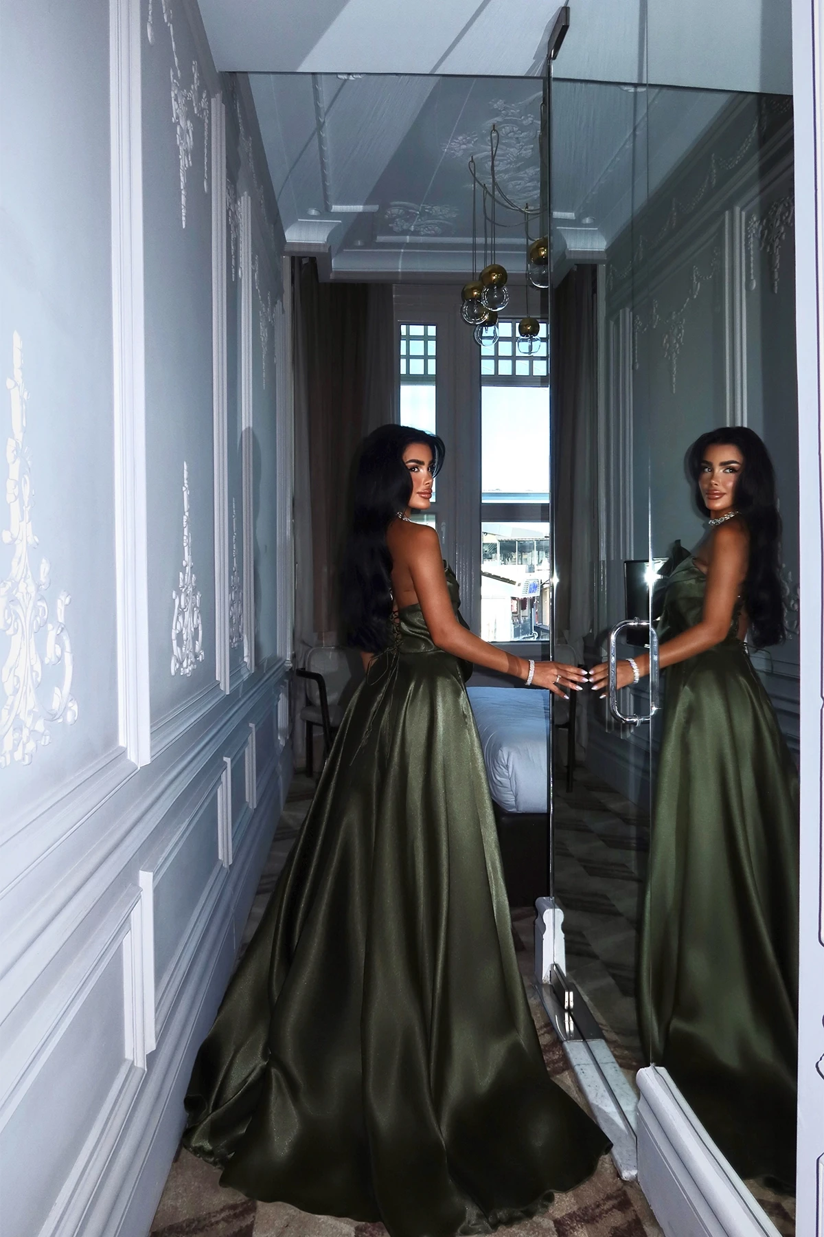 Picture of Green Strapless Long Evening Dress