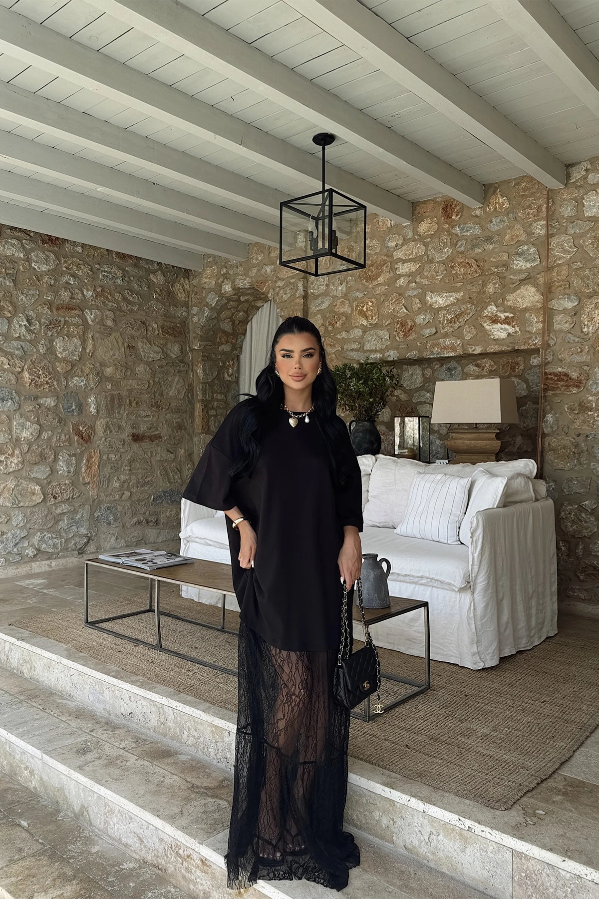 Picture of Black Lace Detail Long Dress