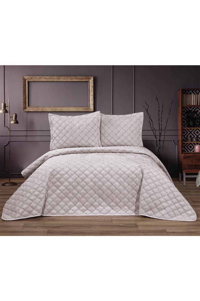 Picture of Elit Çift Kişilik Kadife Yatak Örtüsü Krem