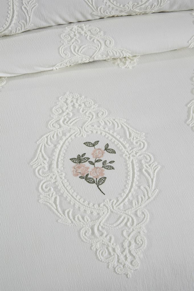 Picture of Gardenlove Nakışlı Şönil 3 Parça Çift Kişilik Yatak Örtüsü Krem