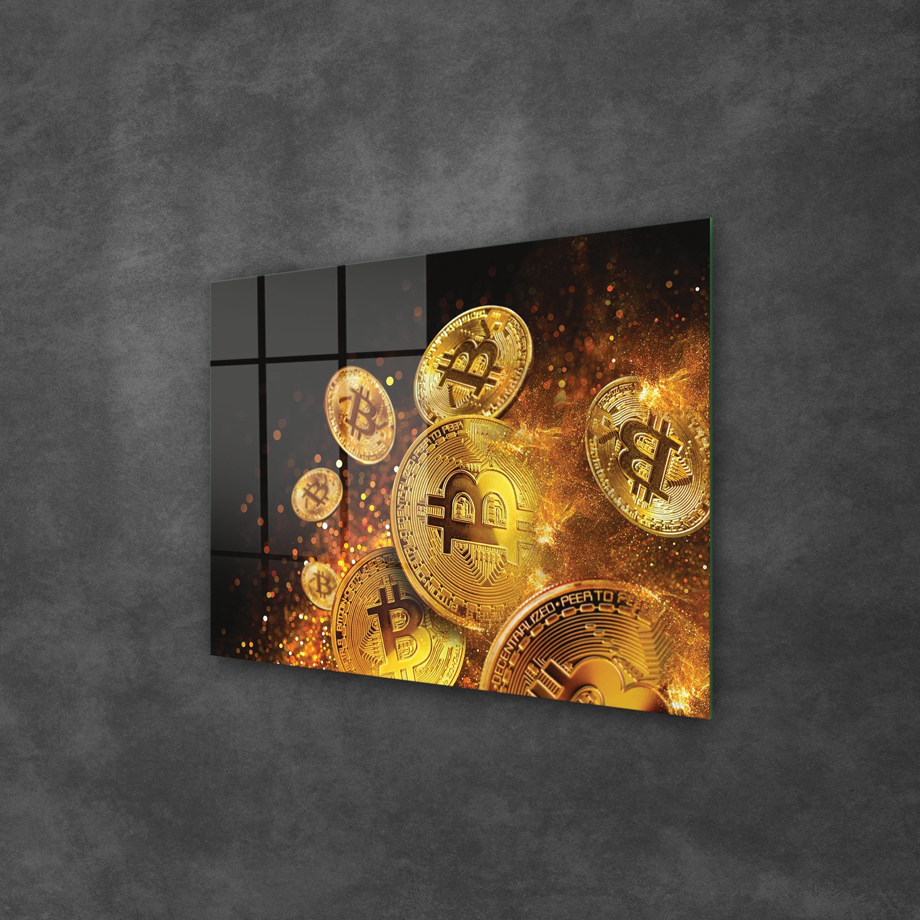 Picture of Decovetro Cam Tablo Bitcoin Gold Desenli 30x40 cm