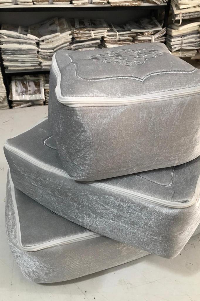 Picture of Nakışlı Kadife Fermuarlı Sünger 3lü Hurç Gri