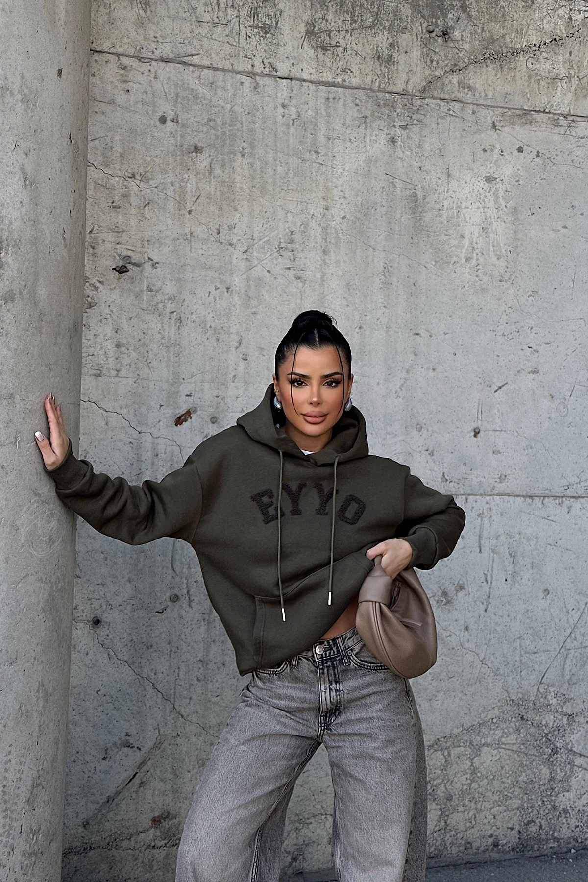 Picture of Khaki Eyyo Embroidered Hooded Sweat