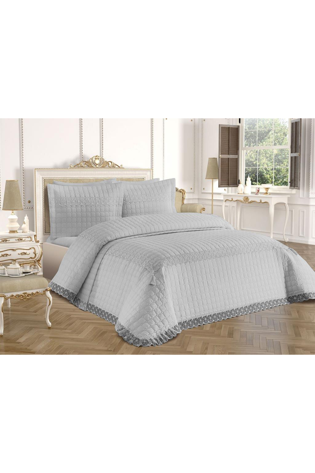 Picture of Roza Çift Kişilik Kapitoneli Yatak Örtüsü Gri