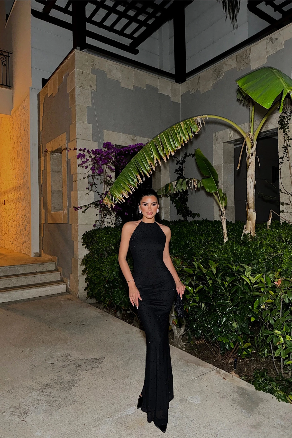 Picture of Black Stone Detailed Long Dress