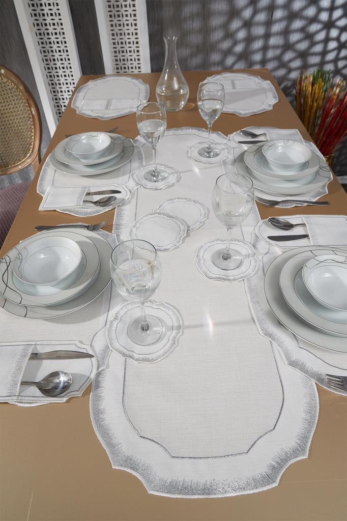 Picture of Aslı Keten Nakışlı Amerikan Servis Takımı 19 Parça Silver