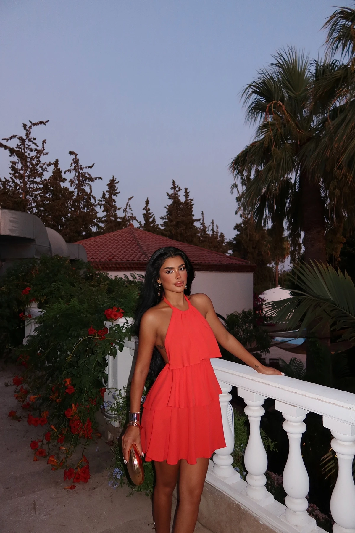 Picture of Orange Ruffle Detail Mini Dress