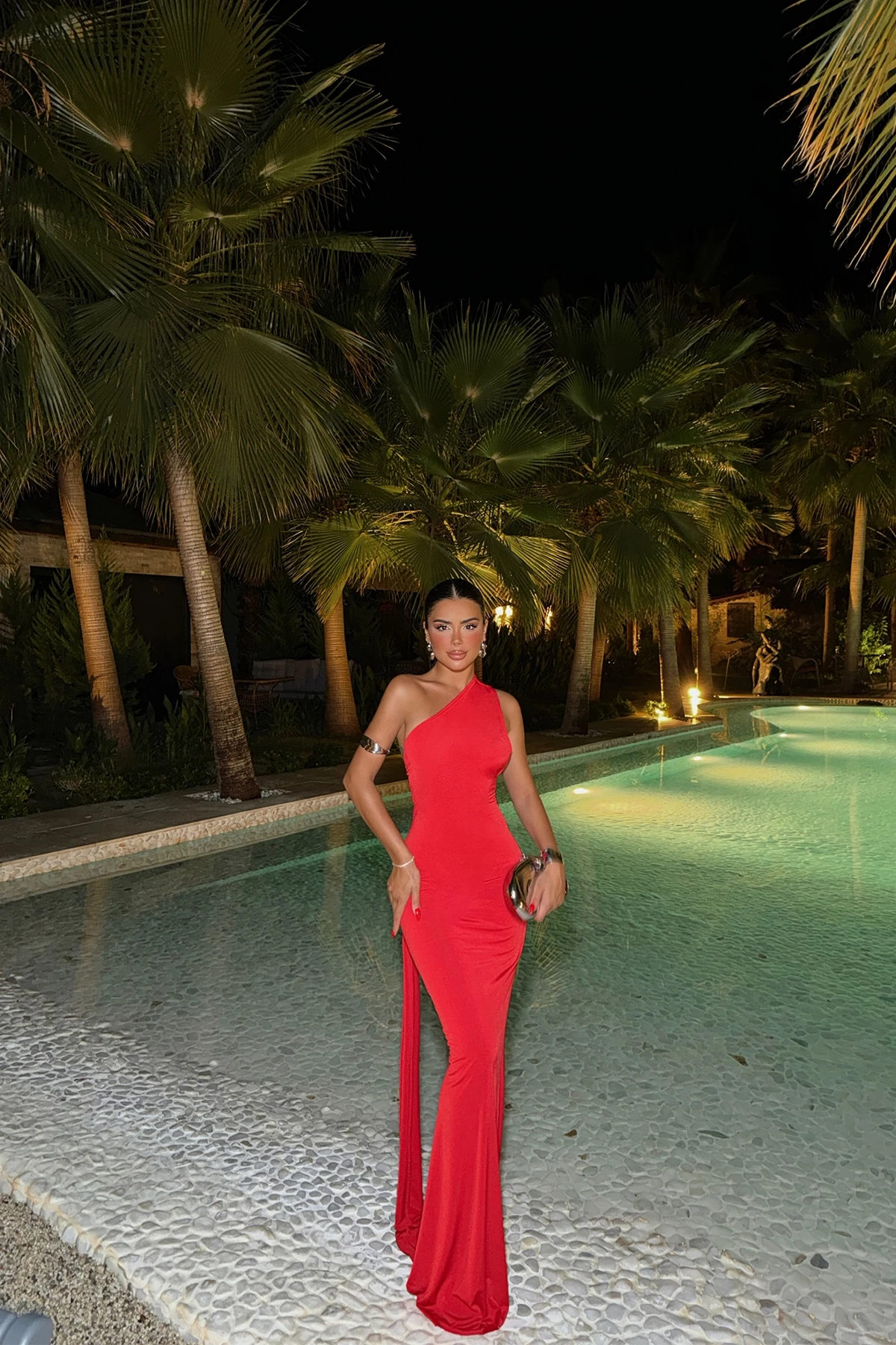 Picture of Red Back Tie Ring Detail Long Dress