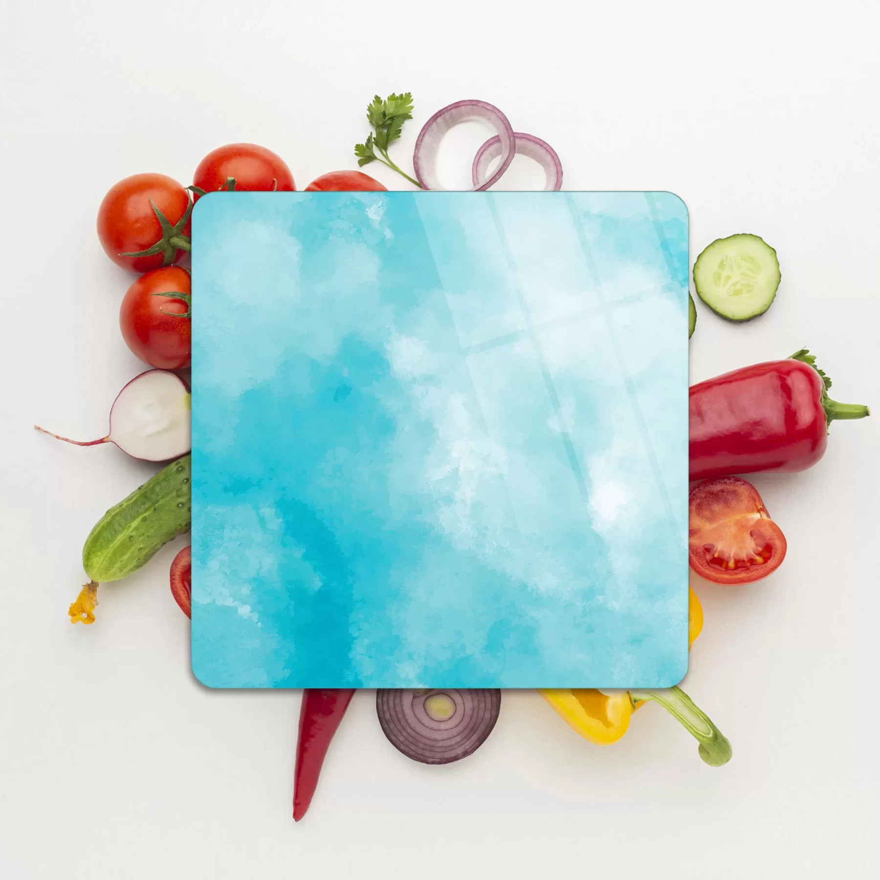 Picture of Decovetro Cam Kesme Tahtası ve Sunumluk Kare Mavi Bulut Desenli 30x30 Cm