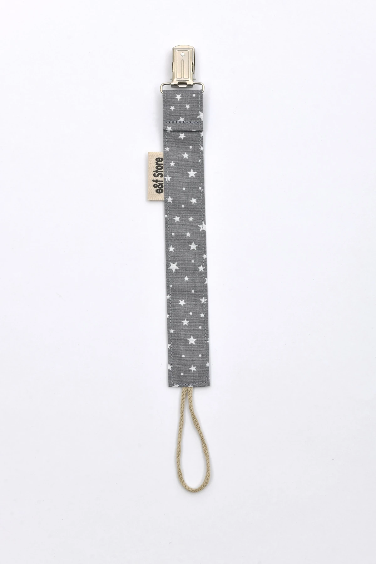 Picture of İkinci Şans - Pamuk Kumaşlı Emzik Zinciri – Yıldız Desenli Gri