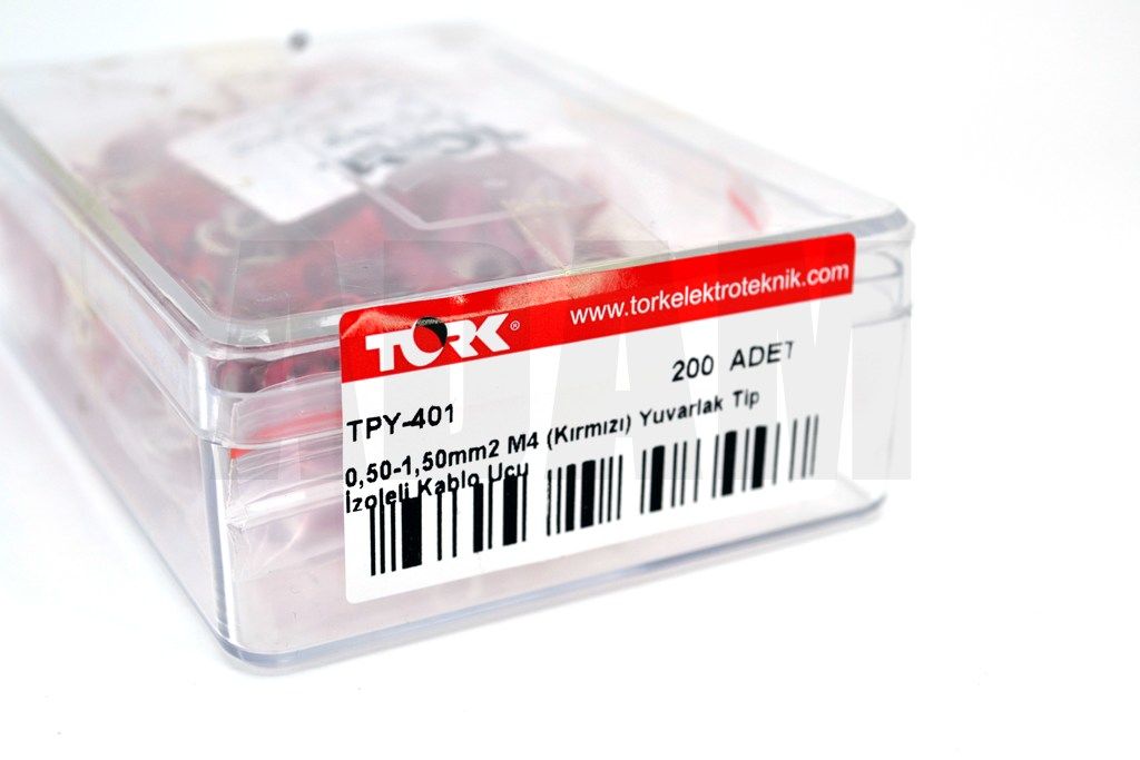 Picture of 200 Adet 0,50-1,50 Bakır Kablo Pabucu Kırmızı M4 Delikli Sıkmalı Sulye MT-SKS4K