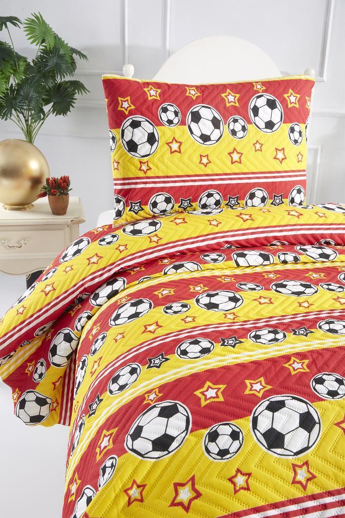 Picture of Ultrasonik Kapitoneli Şampiyon Tek Kişilik Yatak Örtüsü Sarı Kırmızı