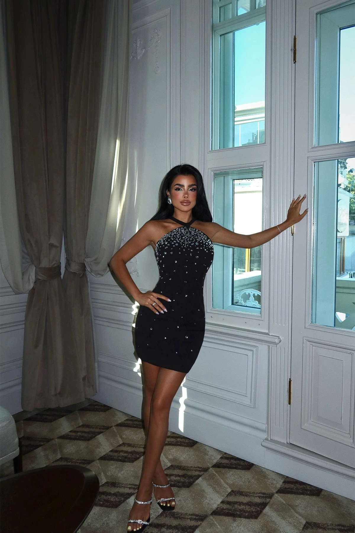 Picture of Black Stone Detail Mini Dress