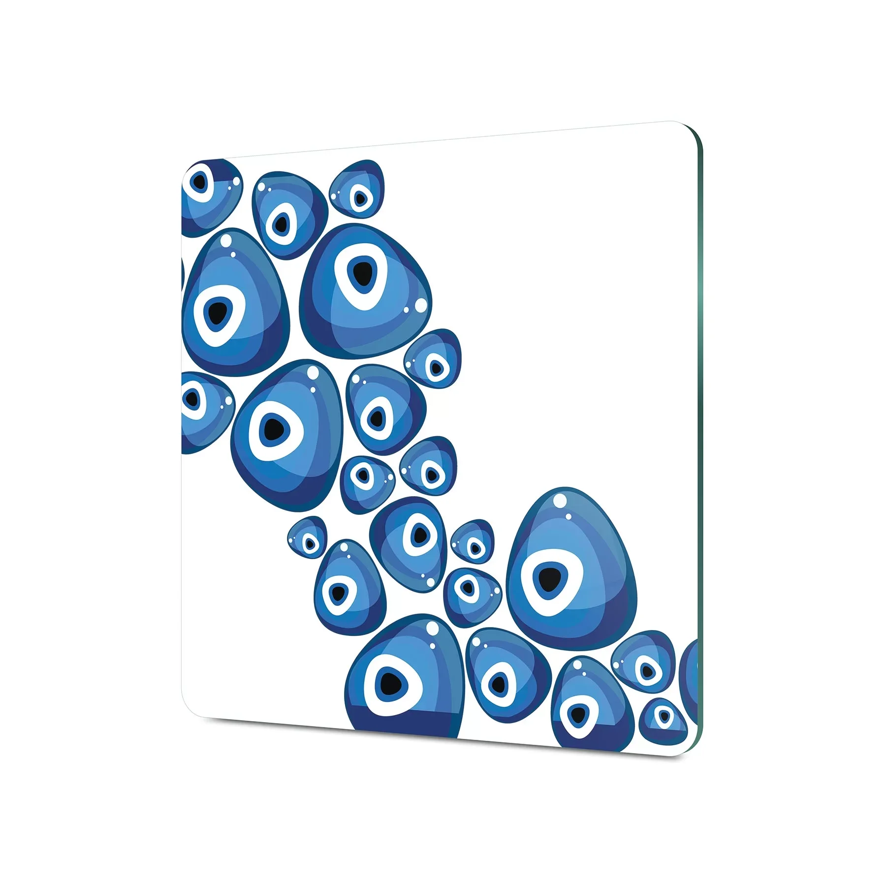 Picture of Decovetro Cam Kesme Tahtası ve Sunumluk Kare Nazar Boncuğu Beyaz Zeminli 30x30 Cm