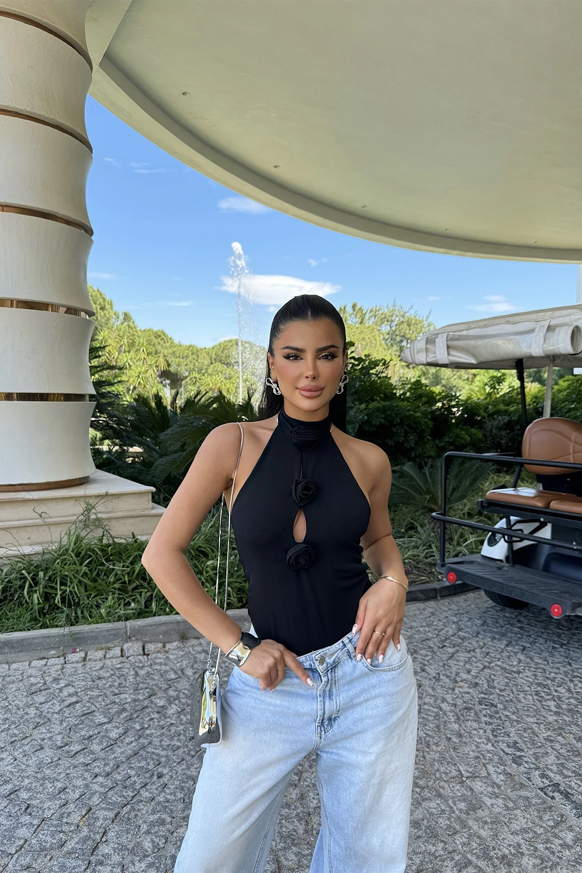 Picture of Black Rose Detail Tied Bodysuit