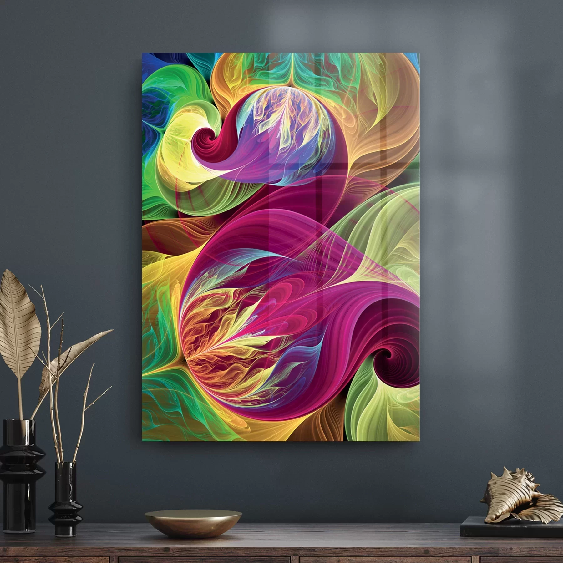 Picture of Decovetro Cam Tablo Dalgalı Çiçek Desen 30x40 cm