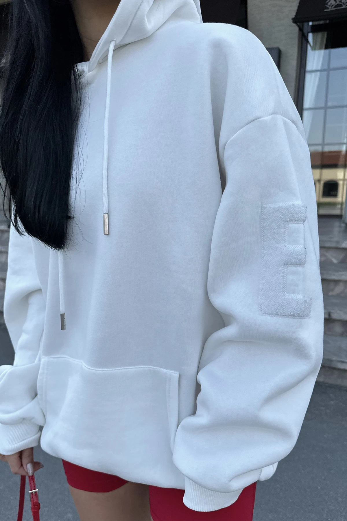 Picture of White Hooded E Embroidered Sweat