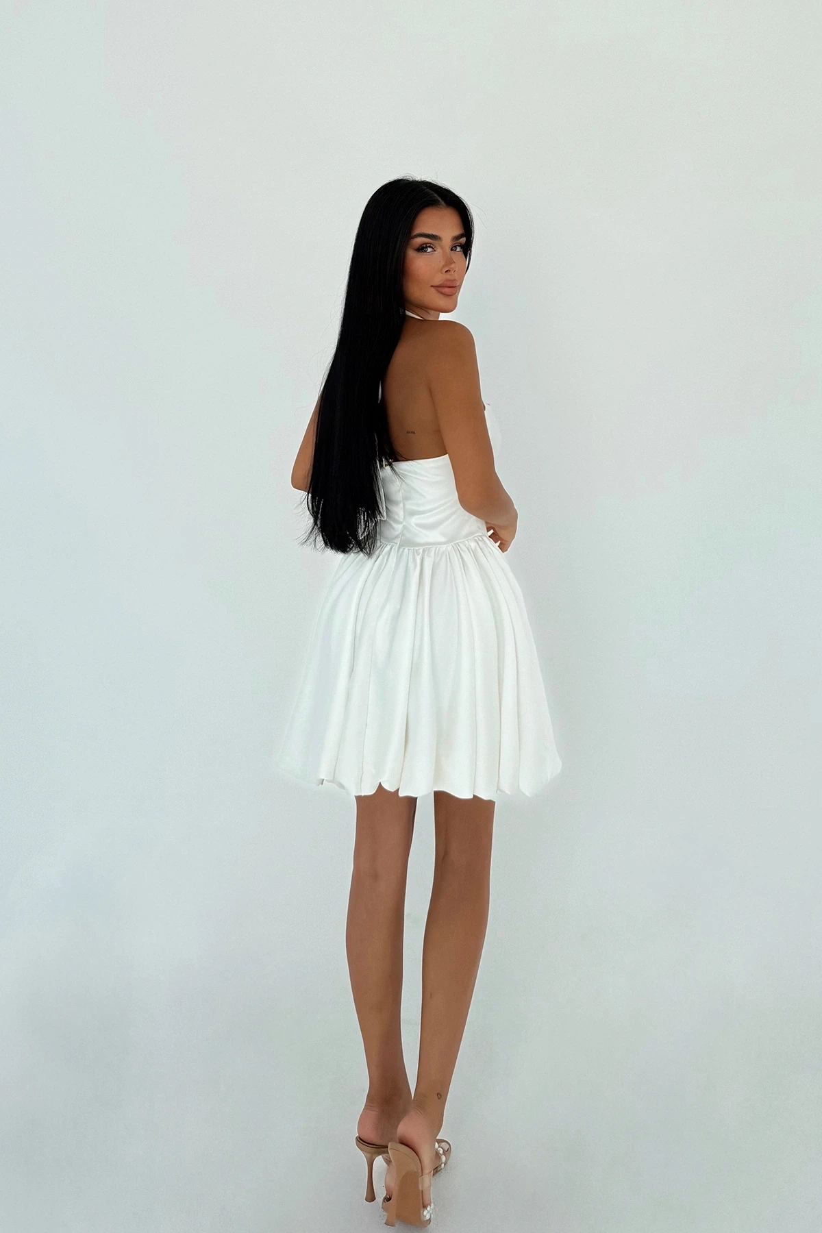 Picture of White Estella Mini Balloon Hem Dress