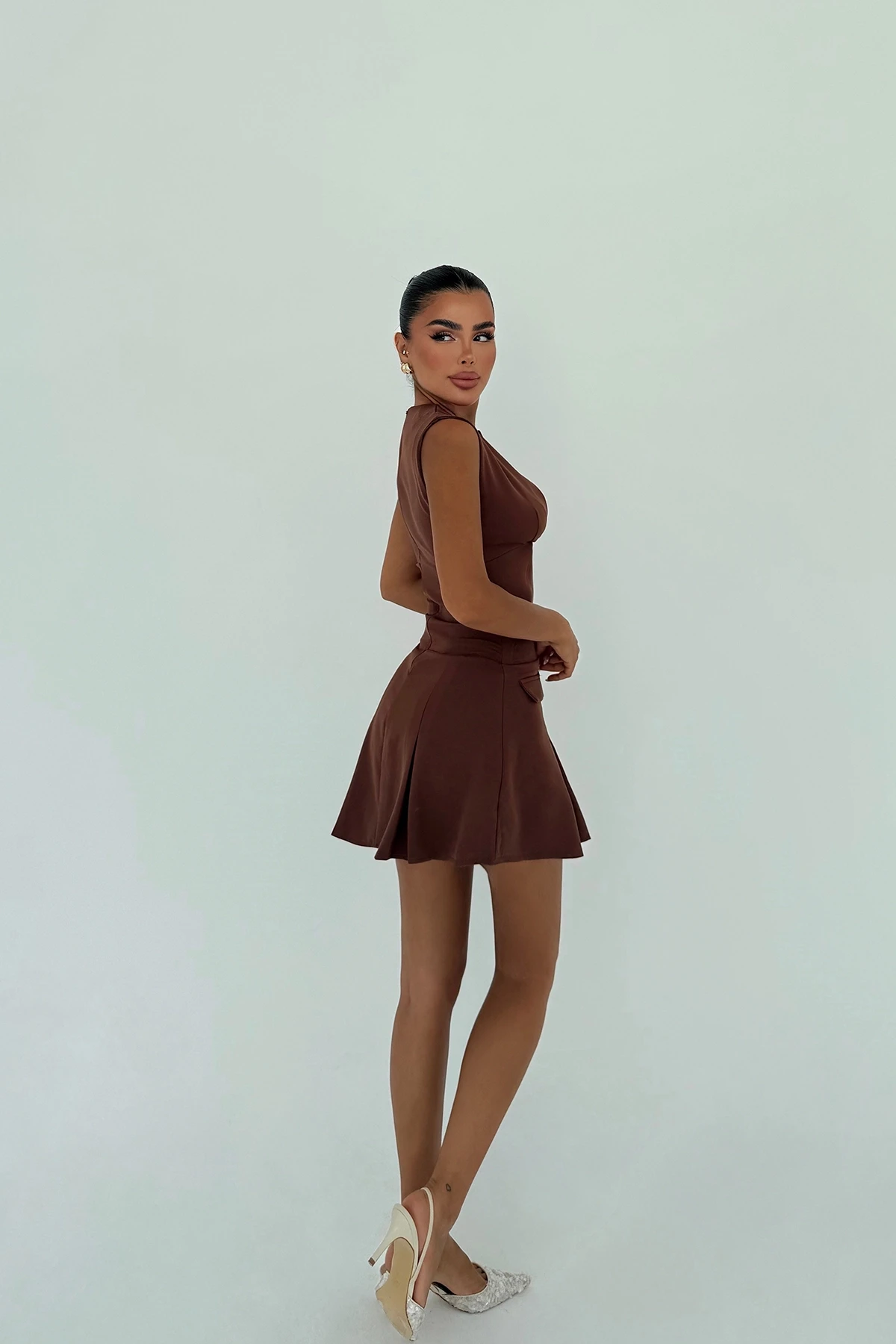 Picture of Brown Frilly Mini Dress