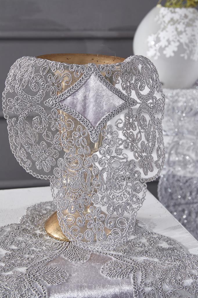 Picture of Fransız Güpürlü Kadife Sırma Salon Takımı 5 Parça Gri