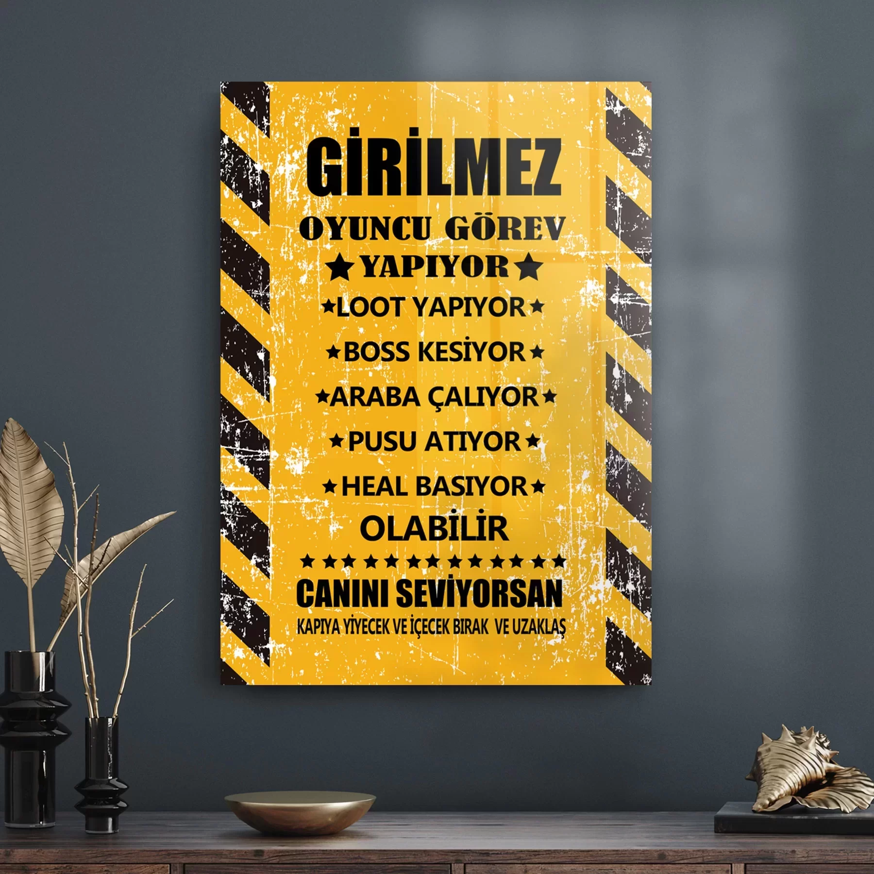 Picture of Decovetro Cam Tablo Gamer Eskitilmiş Uyarı Yazılı 30x40 cm