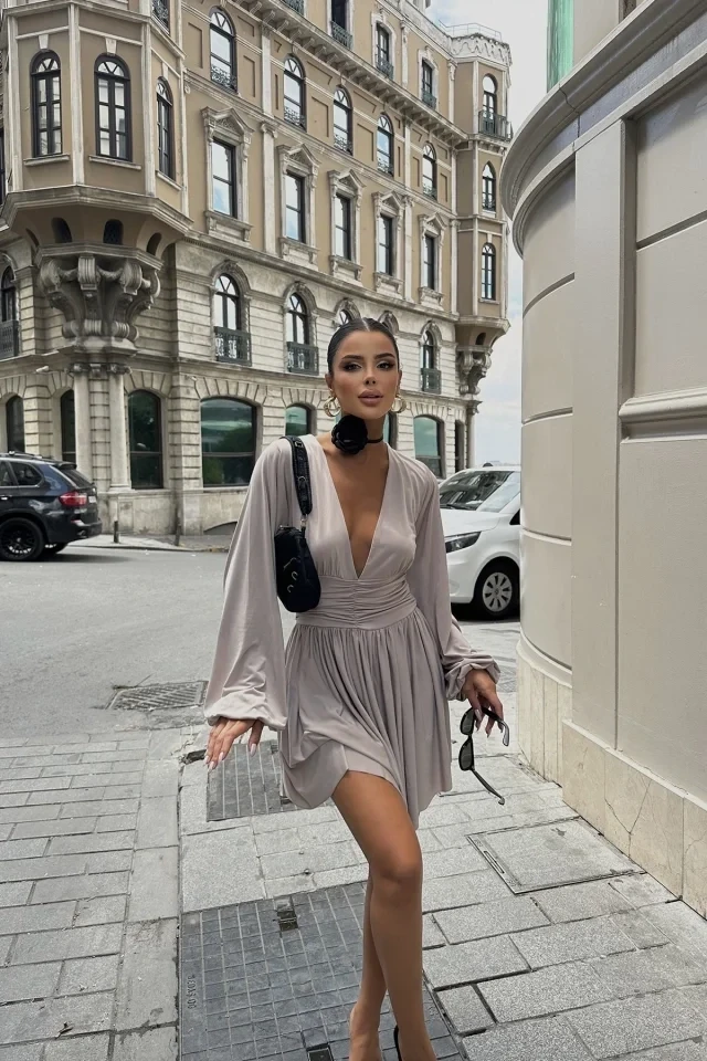 Picture of Stone Waist Shirred Mini Dress