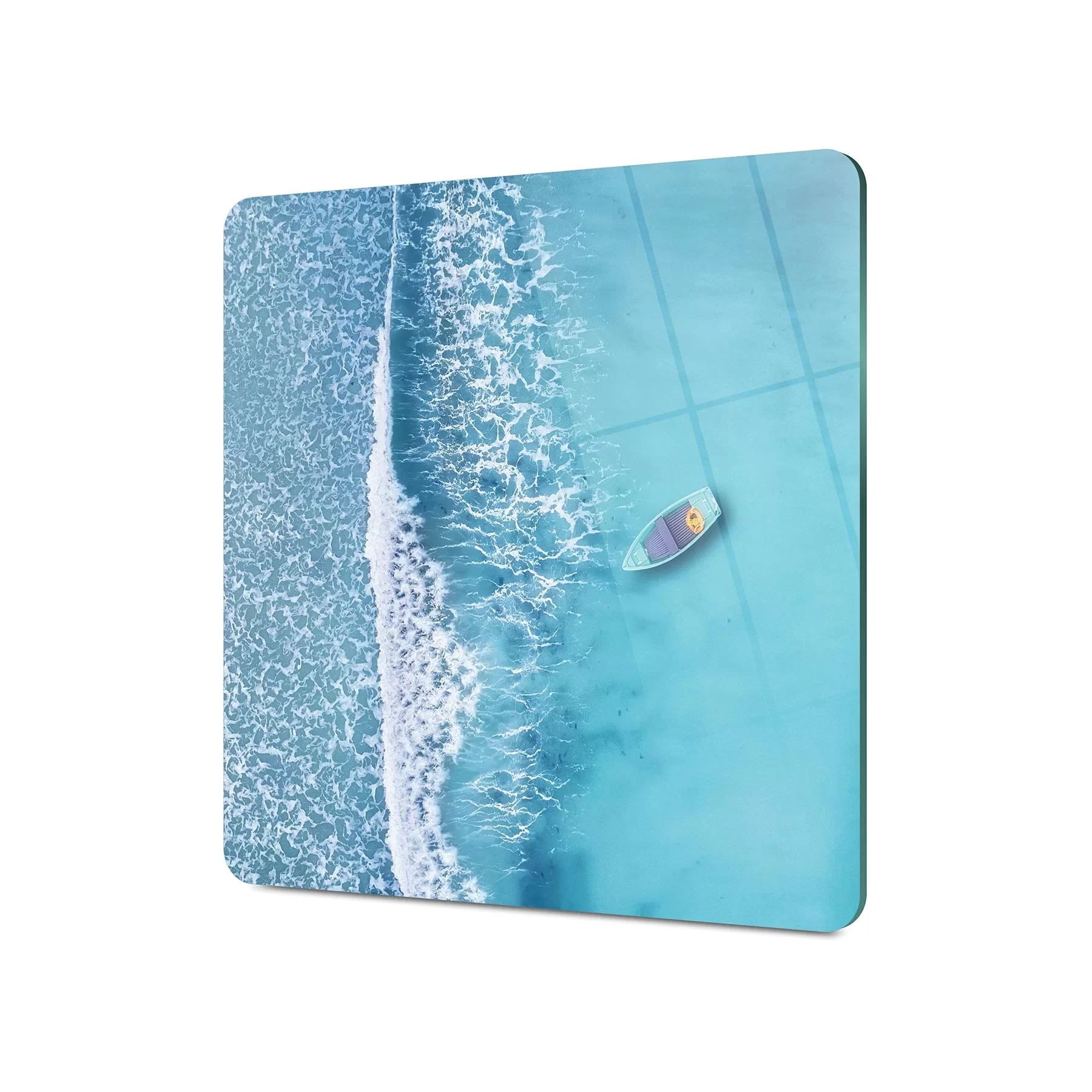 Picture of Decovetro Cam Kesme Tahtası ve Sunumluk Kare Turkuaz Deniz Desenli 30x30 Cm