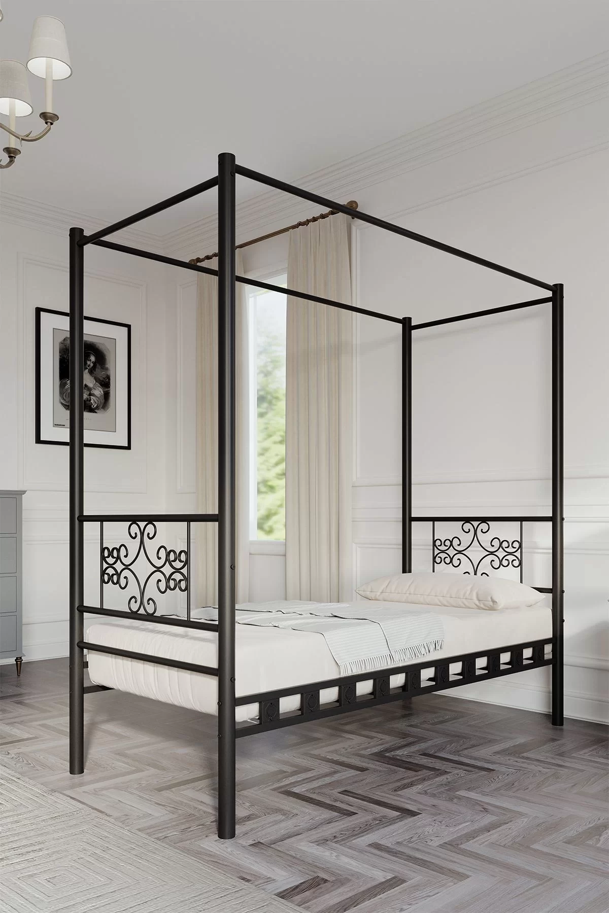 Picture of Stella Sultan Başlıklı Tek Kişilik Ferforje Metal Karyola (CİBİNLİKSİZ) Siyah