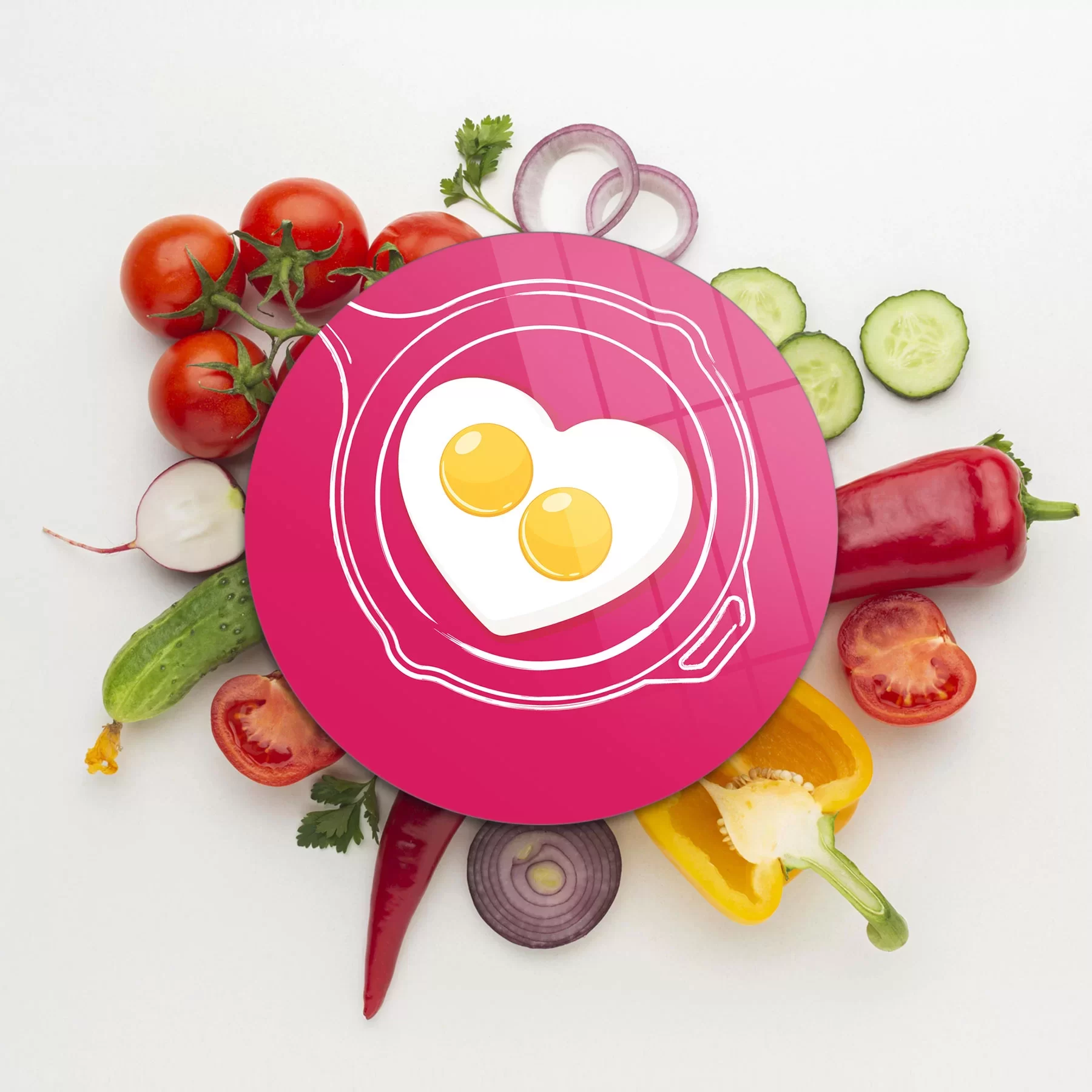 Picture of Decovetro Cam Kesme Tahtası ve Sunumluk Yuvarlak Aşk Yumurtası Desenli 30x30 Cm