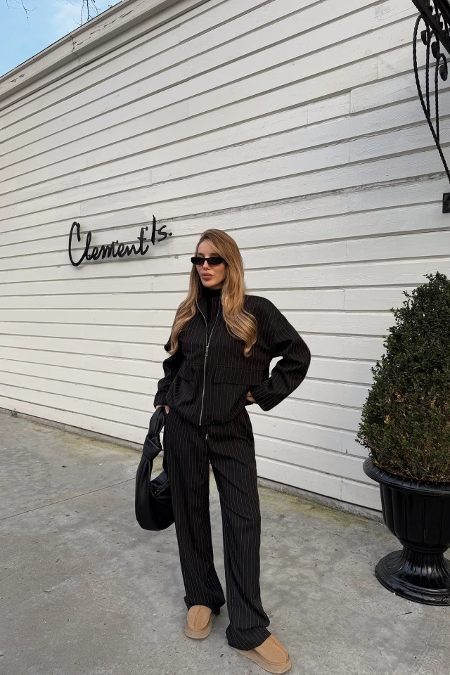 Picture of Black Pocket Detailed Trousers Suit