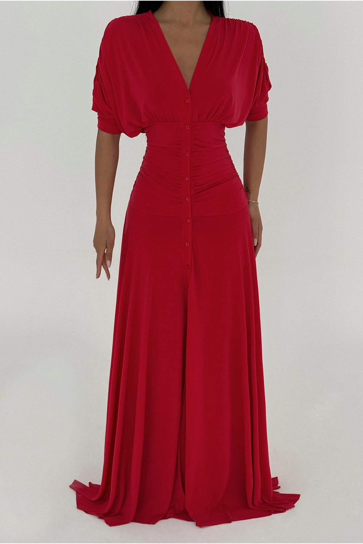 Picture of Red Eliah Long Buttoned Dress