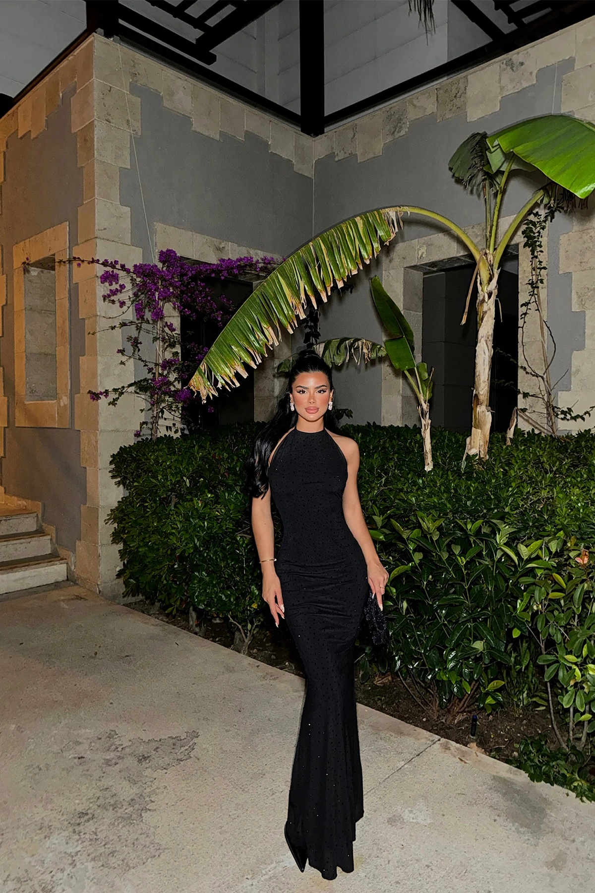 Picture of Black Stone Detailed Long Dress