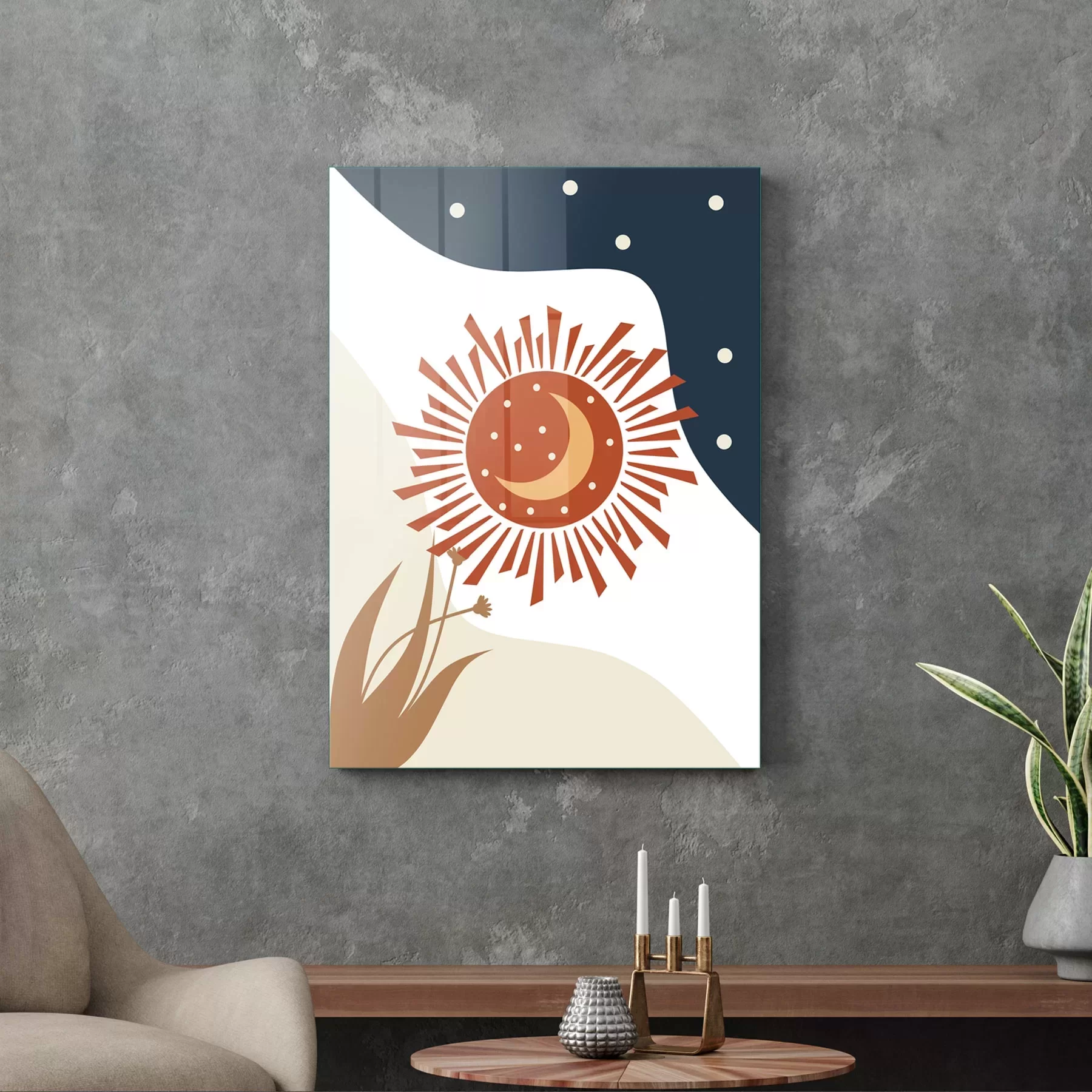 Picture of Decovetro Cam Tablo Shiny Sun And Moon 70x100 cm