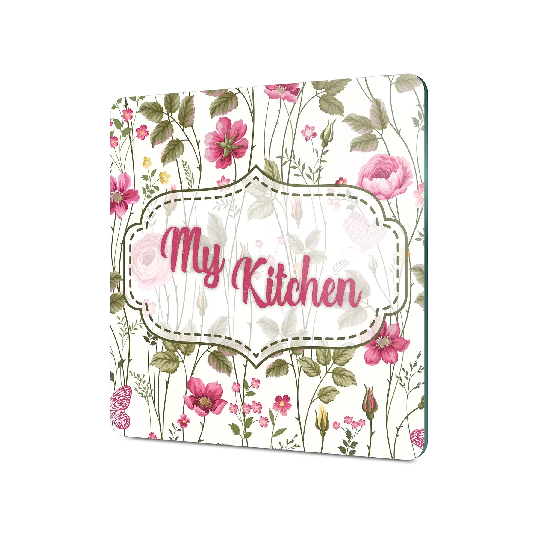 Picture of Decovetro Cam Kesme Tahtası ve Sunumluk Kare My Kitchen Çicek Desenli 30x30 Cm