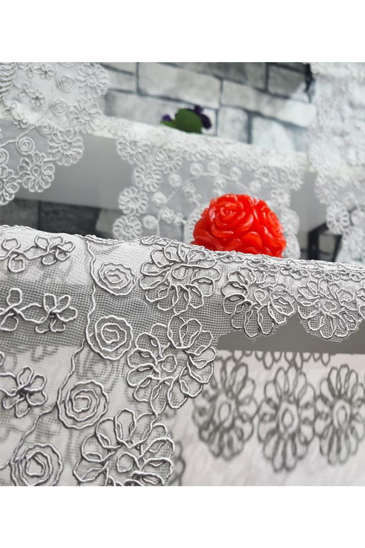 Picture of Çiçek Kordonlu 5 Parça Salon Takımı Gri