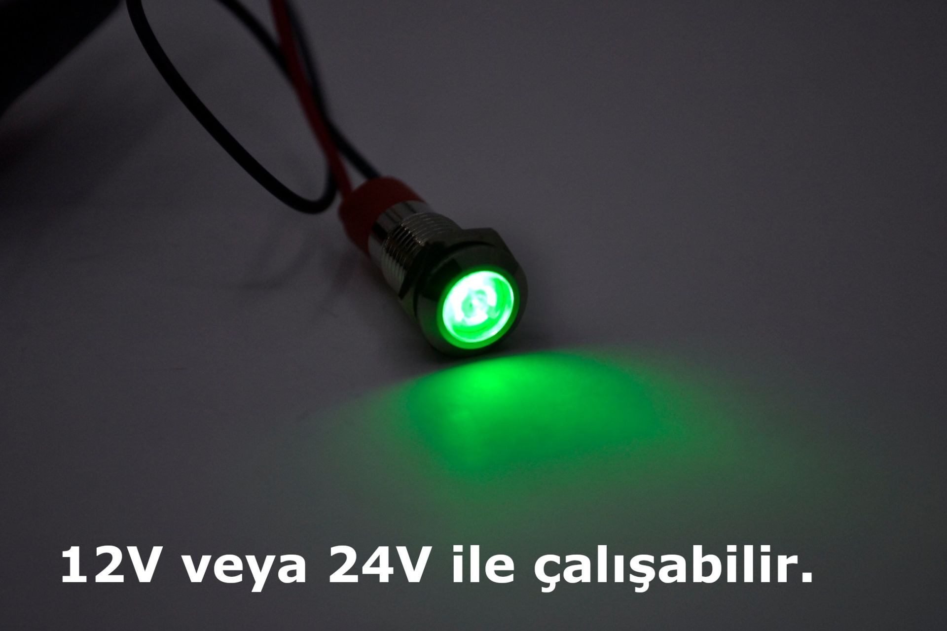 Picture of Kablolu 8mm Mini Metal Yeşil Göz Lamba Led 12V 24V MT-G8KY