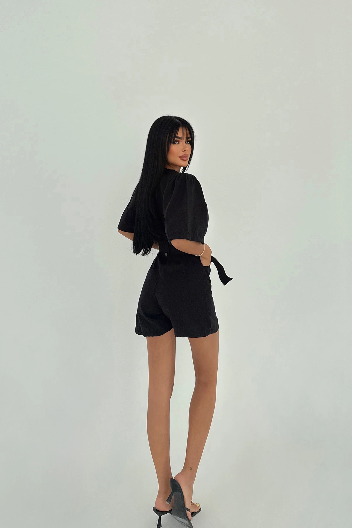 Picture of Black Pocket Detail Buttoned Jumpsuit