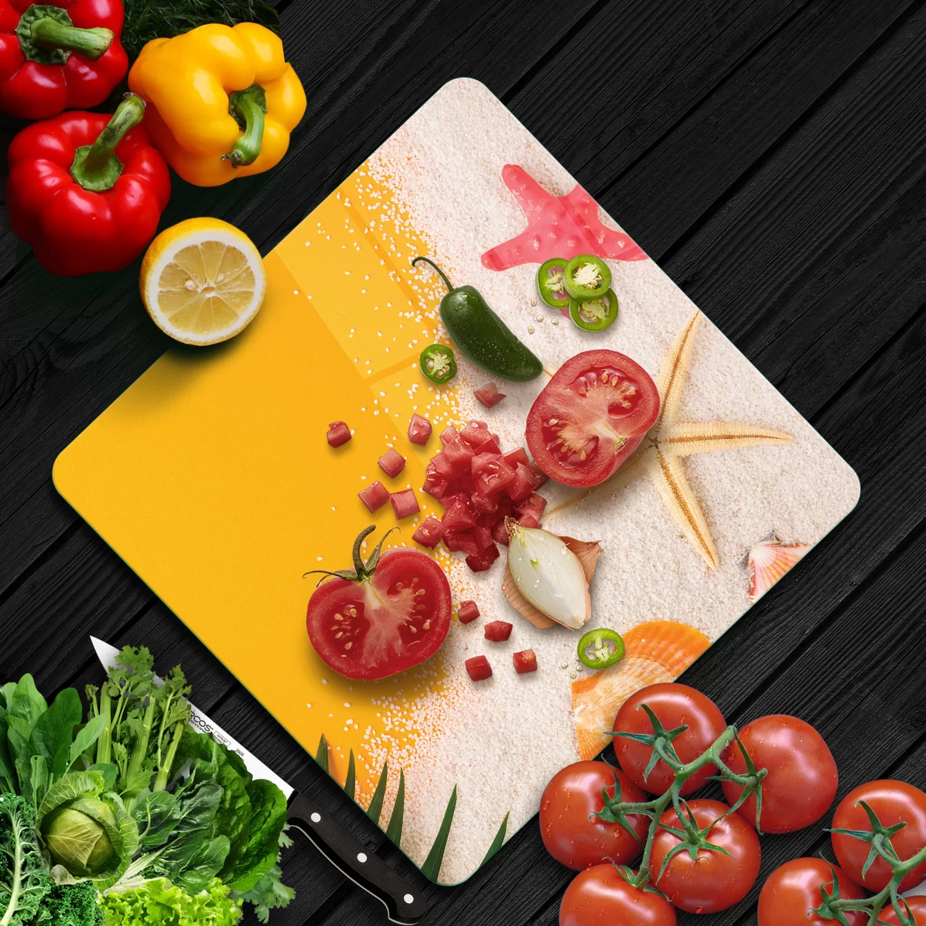 Picture of Decovetro Cam Kesme Tahtası ve Sunumluk Kare Deniz Yıldızı Desenli 30x30 Cm