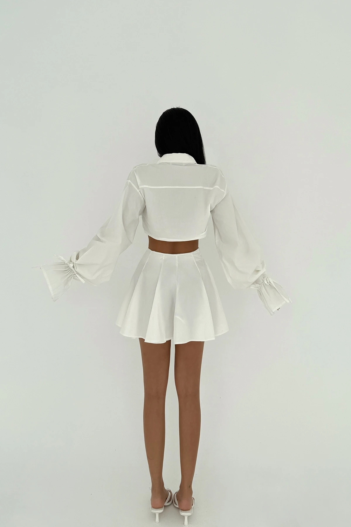 Picture of White Jila Mini Skirt Top Shirt Set
