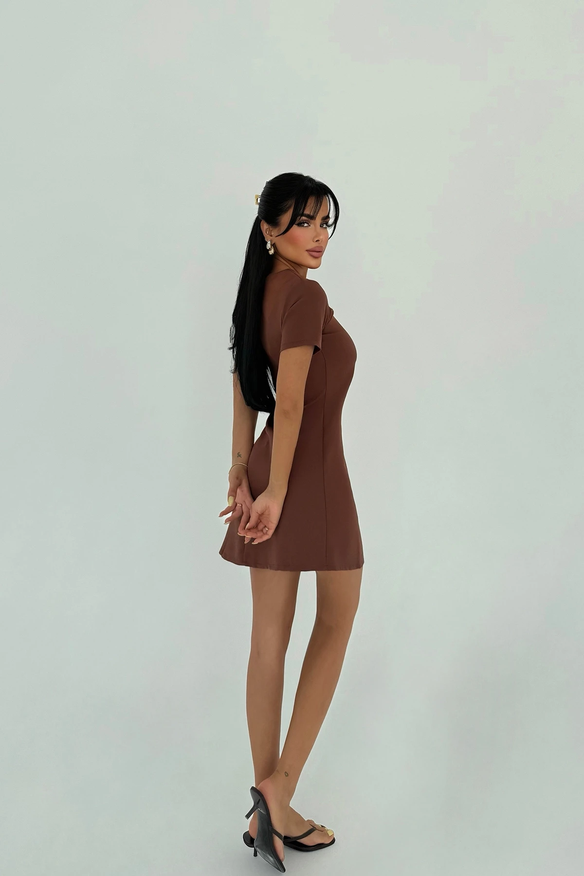Picture of Brown Deserae Mini Bow Dress
