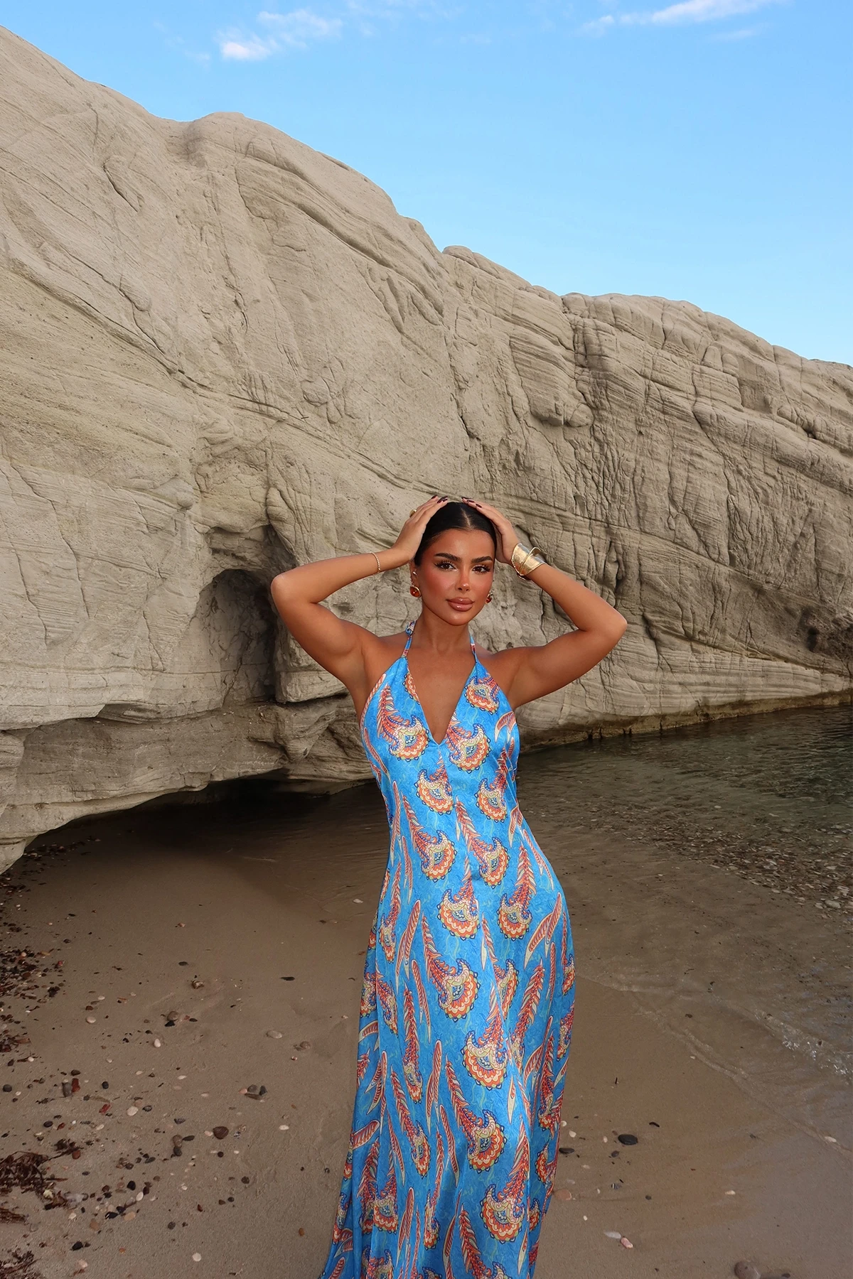 Picture of Blue Strappy Ethnic Pattern Long Dress