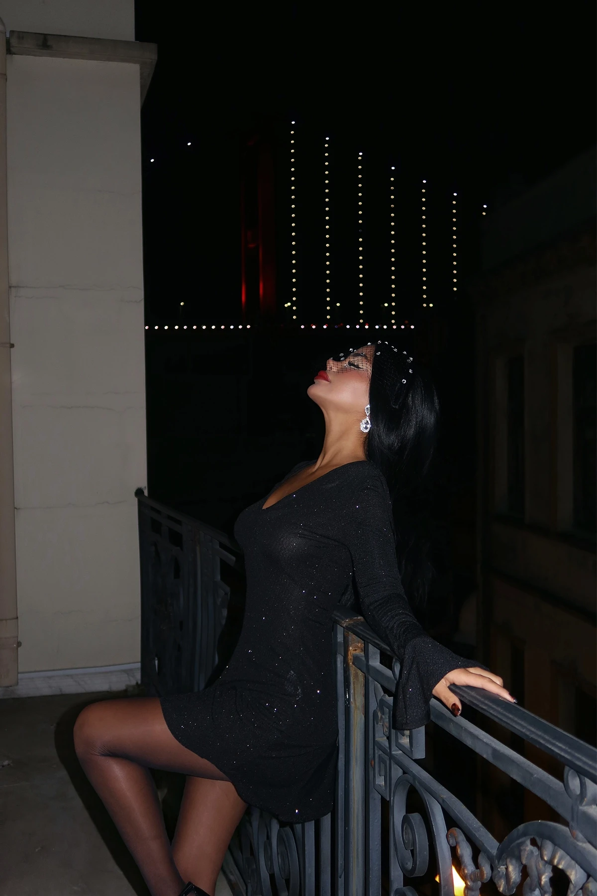 Picture of Black Glitter V-Neck Mini Dress